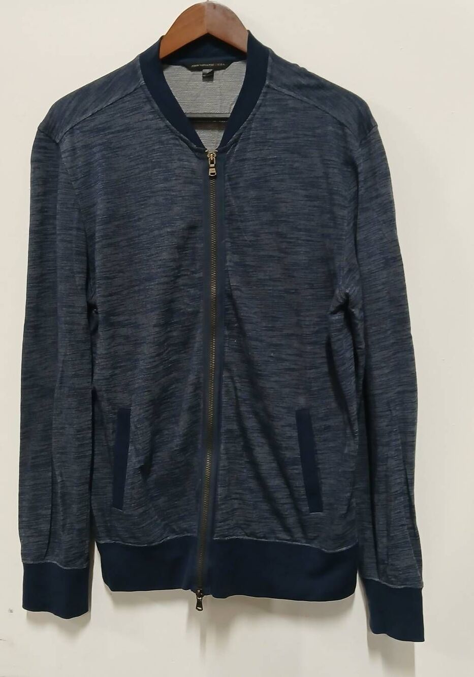 John Varvatos mens large full zip sweater blue cotton